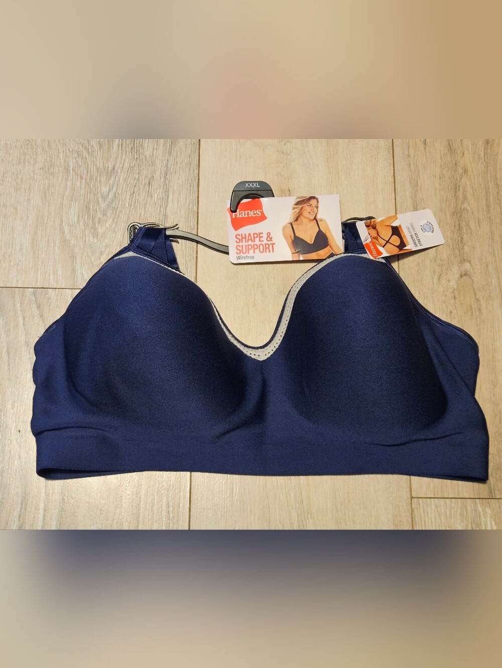 NWT Hanes Shape & Support Wirefree Bra Size 3XL Navy Blue (Style MHW199)